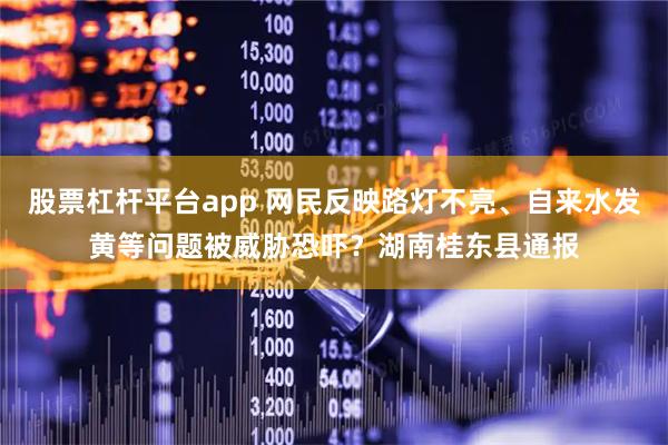 股票杠杆平台app 网民反映路灯不亮、自来水发黄等问题被威胁恐吓？湖南桂东县通报